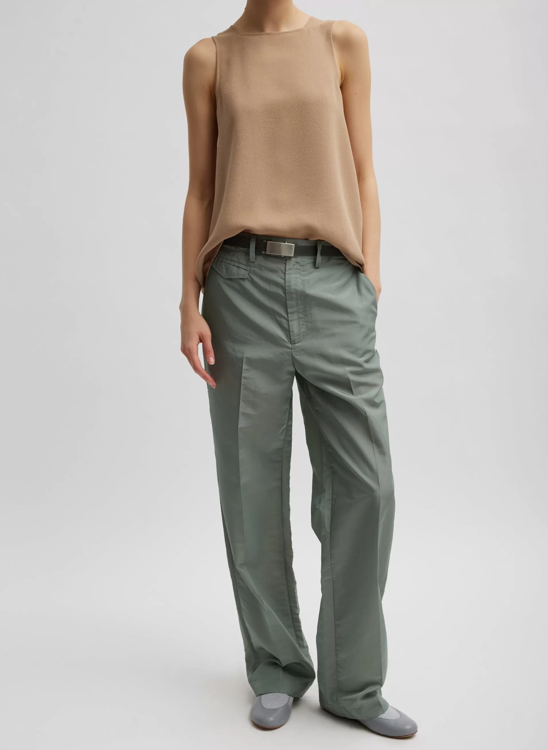 Best Sale Tibi Silk Nylon Straight Leg Trouser Pumice Grey