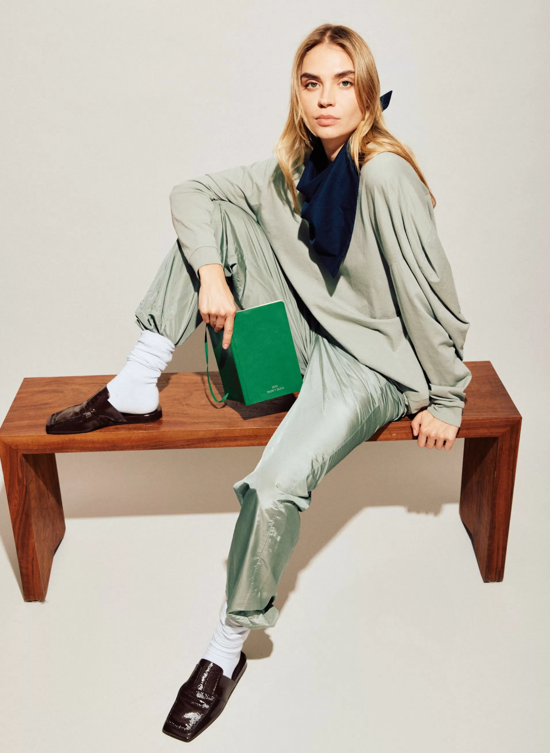 Best Sale Tibi Silk Nylon Straight Leg Trouser Pumice Grey