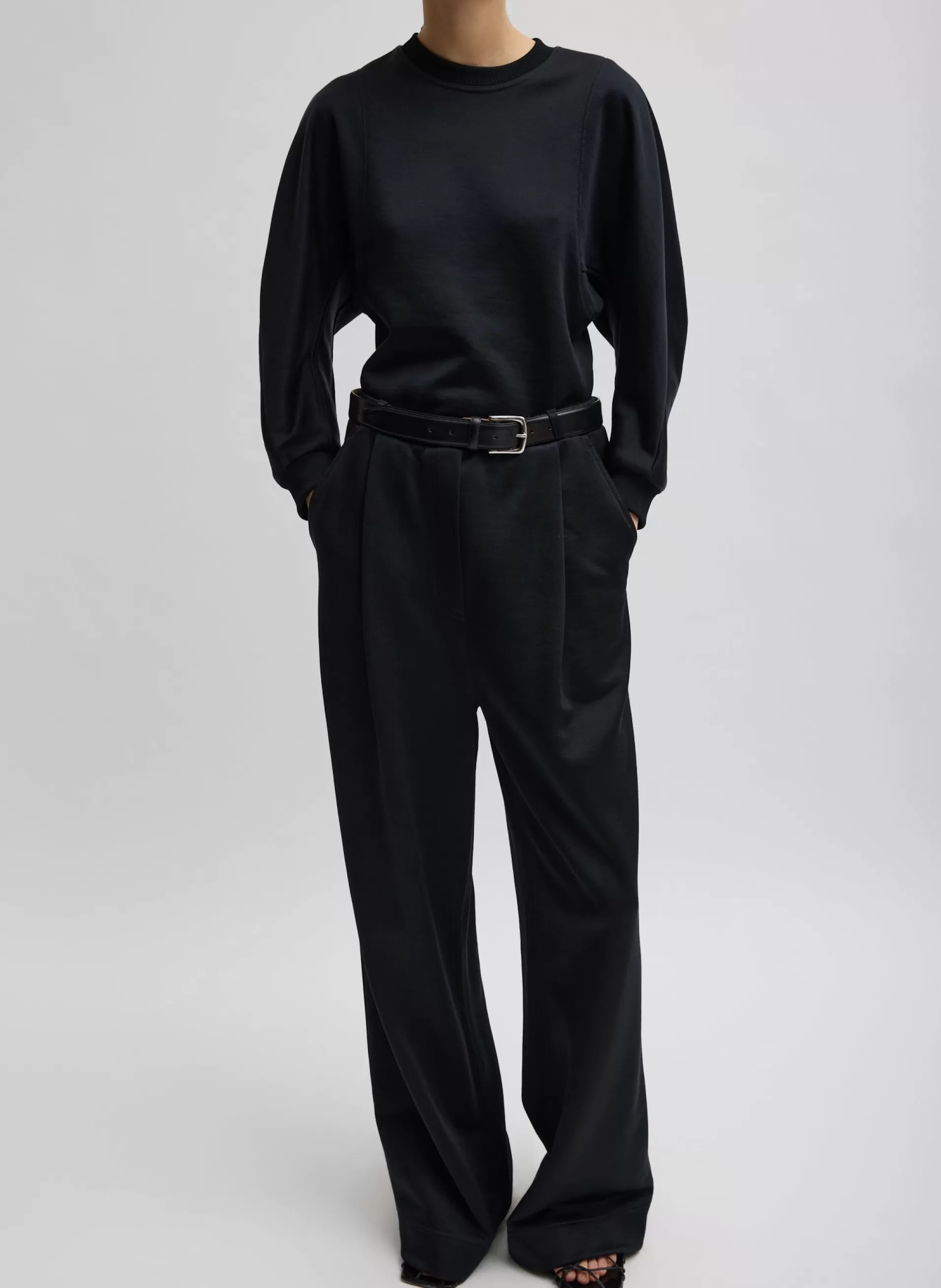 Cheap Tibi Silk Terry Pleated Pull On Pant Black
