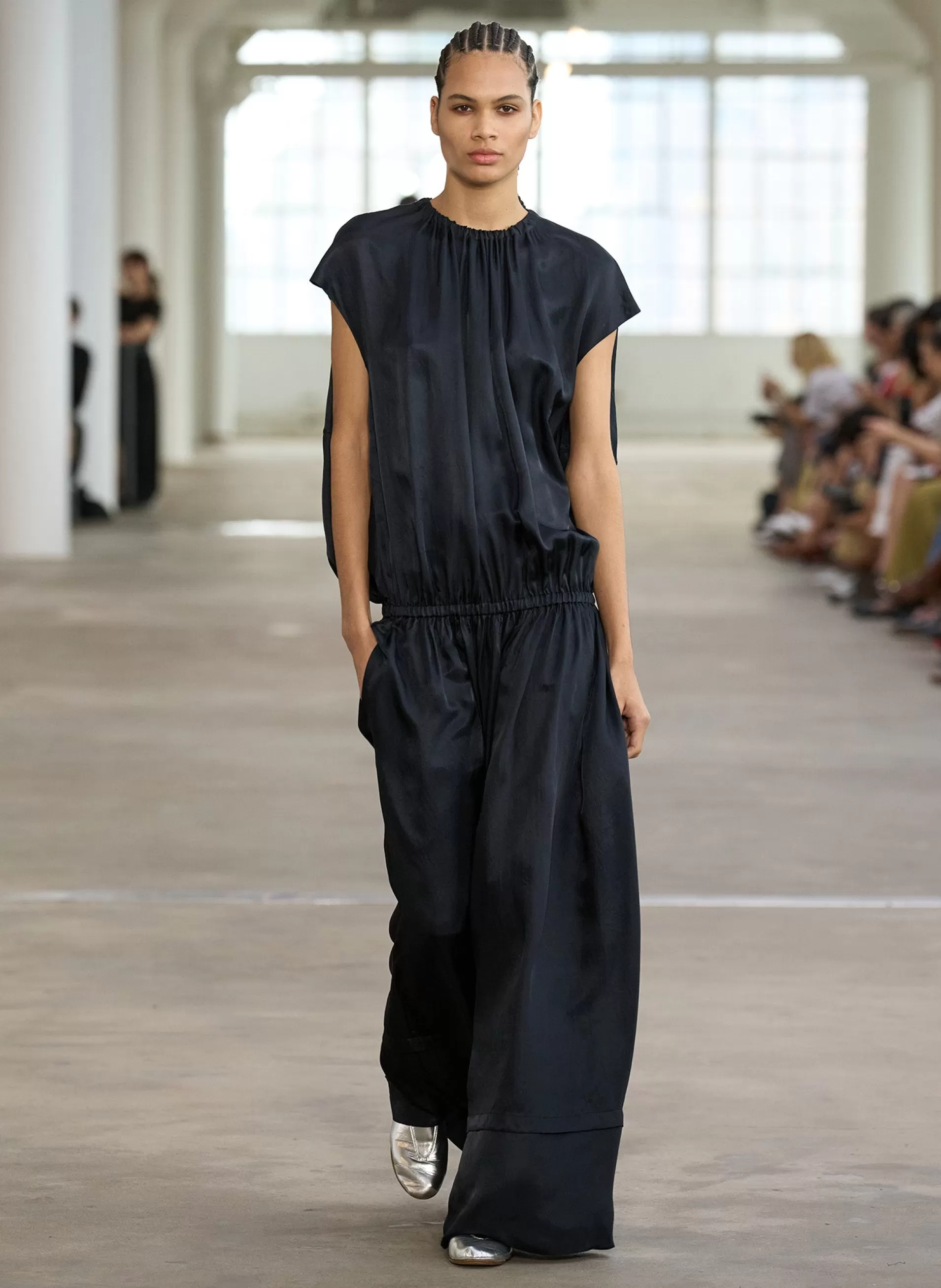 Clearance Tibi Spring Acetate Shirred Circular Dress Dark Navy