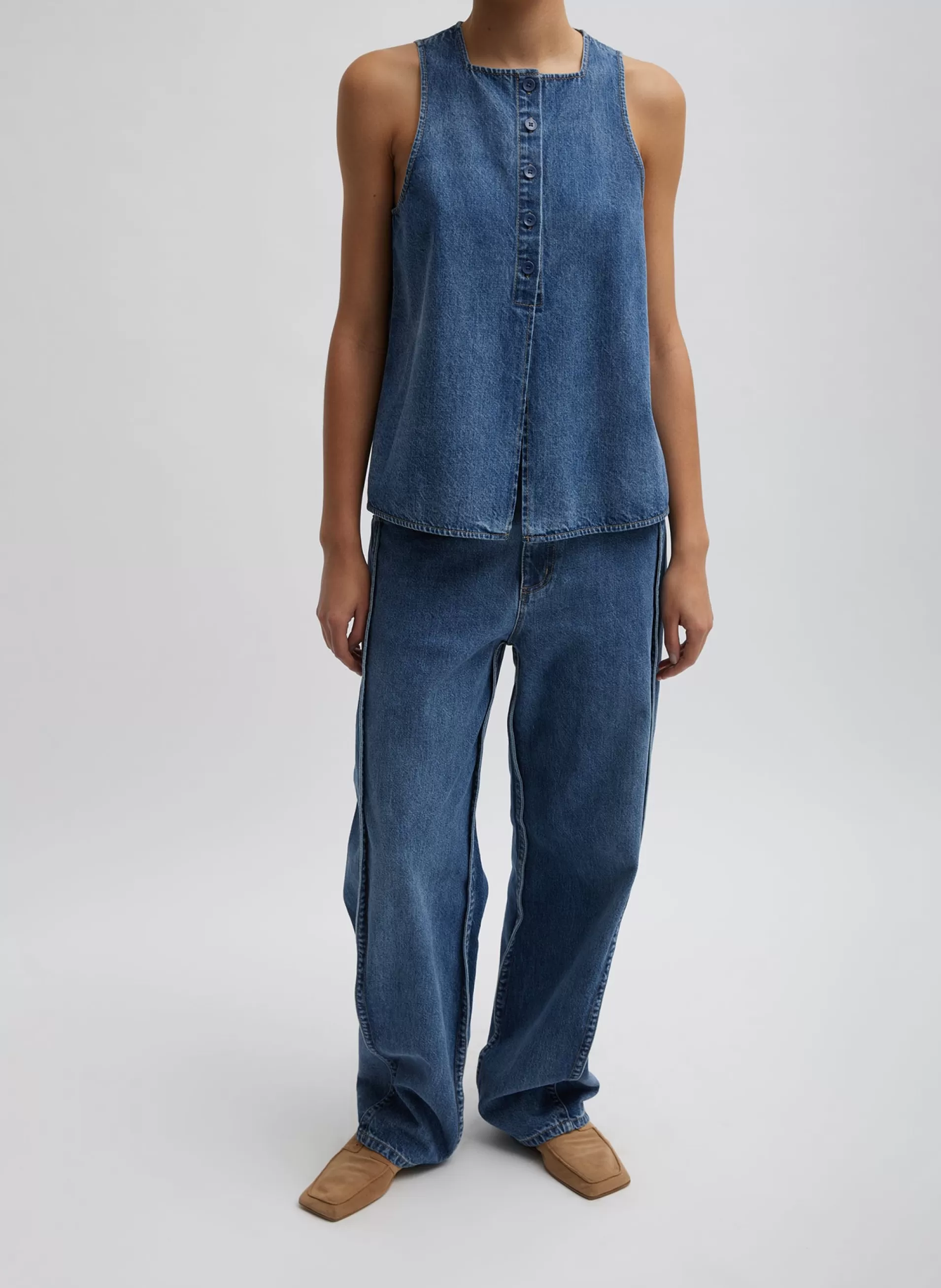Flash Sale Tibi Spring Denim Tuck Jean Classic Blue