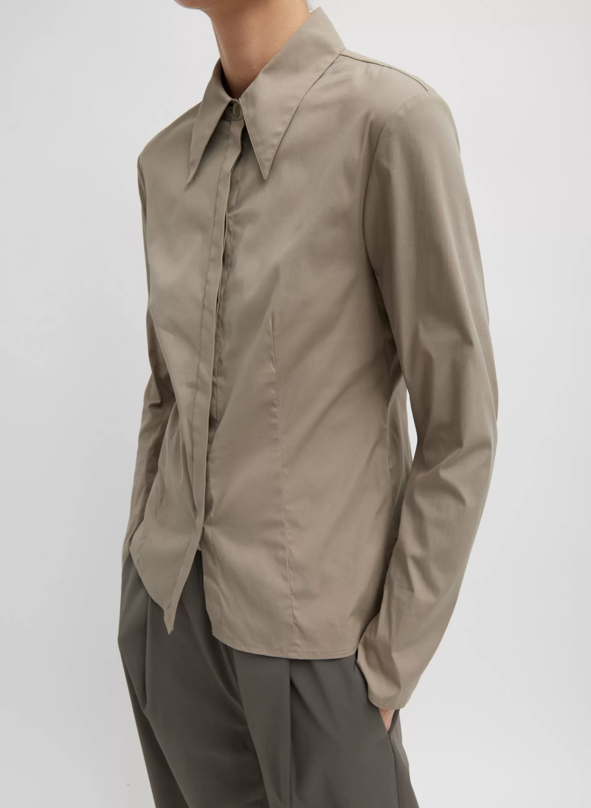 Best Tibi Stretch Cotton Nylon Circular Sleeve Shirt Mink Grey