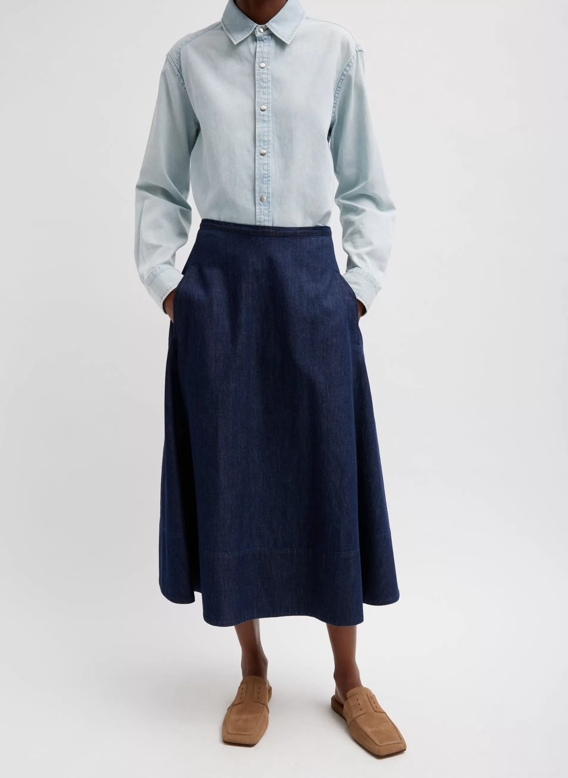 Best Tibi Summer Denim Circle Skirt Indigo