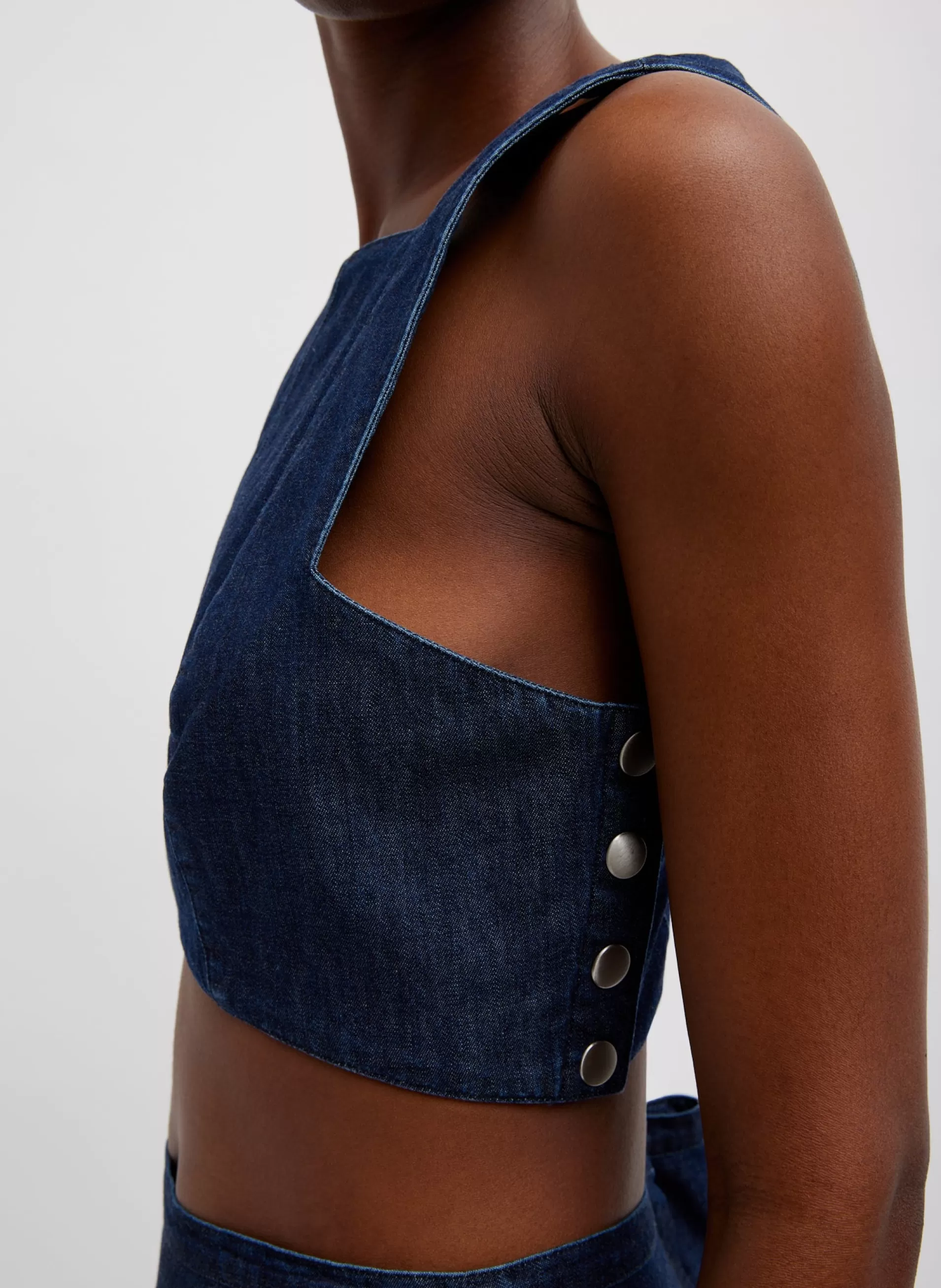 Cheap Tibi Summer Denim Square Neck Cropped Top Indigo