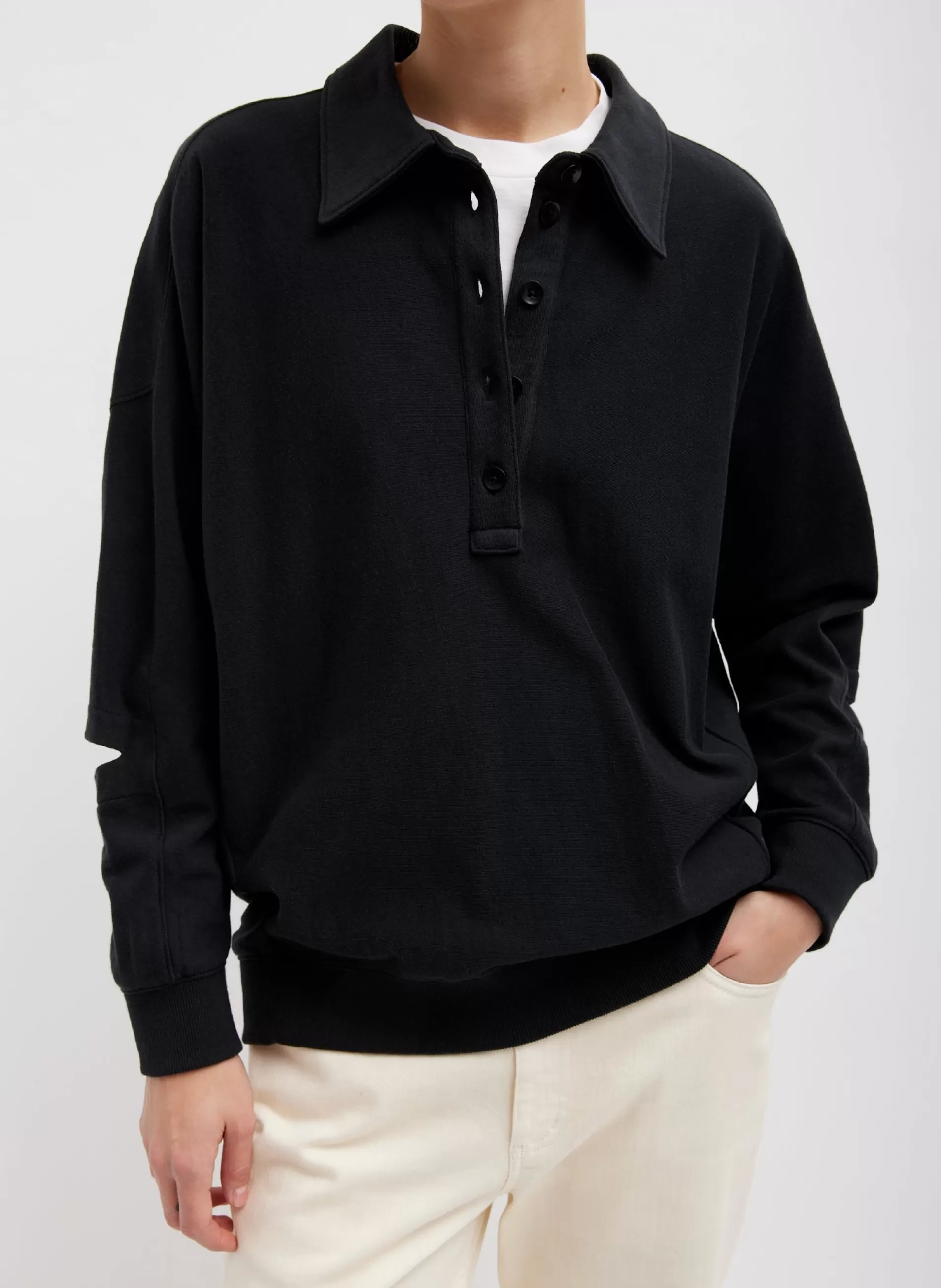 Hot Tibi Summer Sweatshirting Polo Collar Sweatshirt Black
