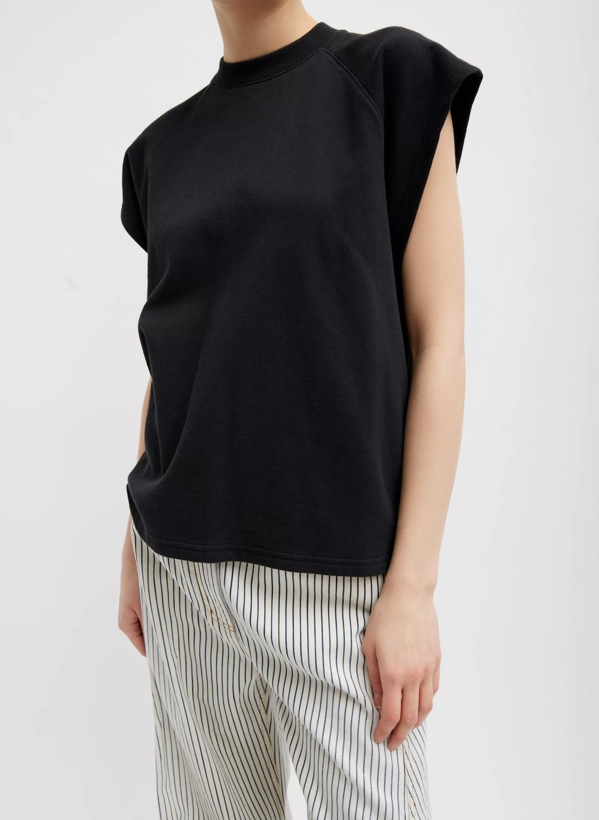 Shop Tibi Summer Sweatshirting Sleeveless Easy Top Black