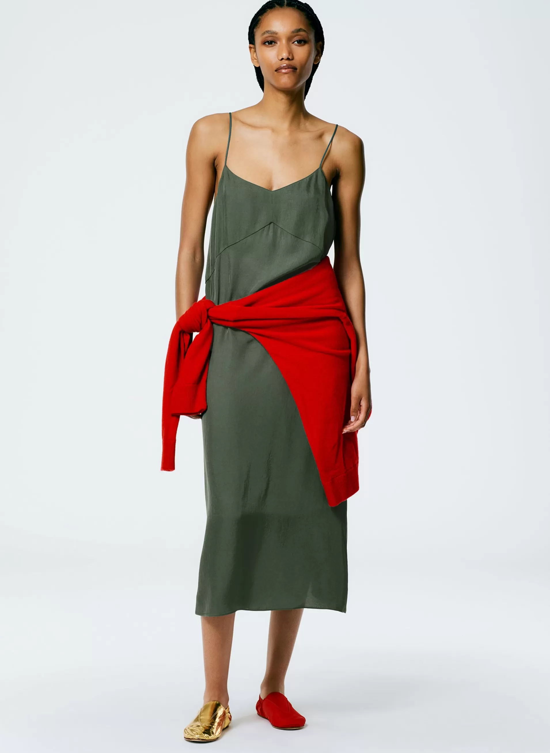 Cheap Tibi The Slip Dress Grey Pine