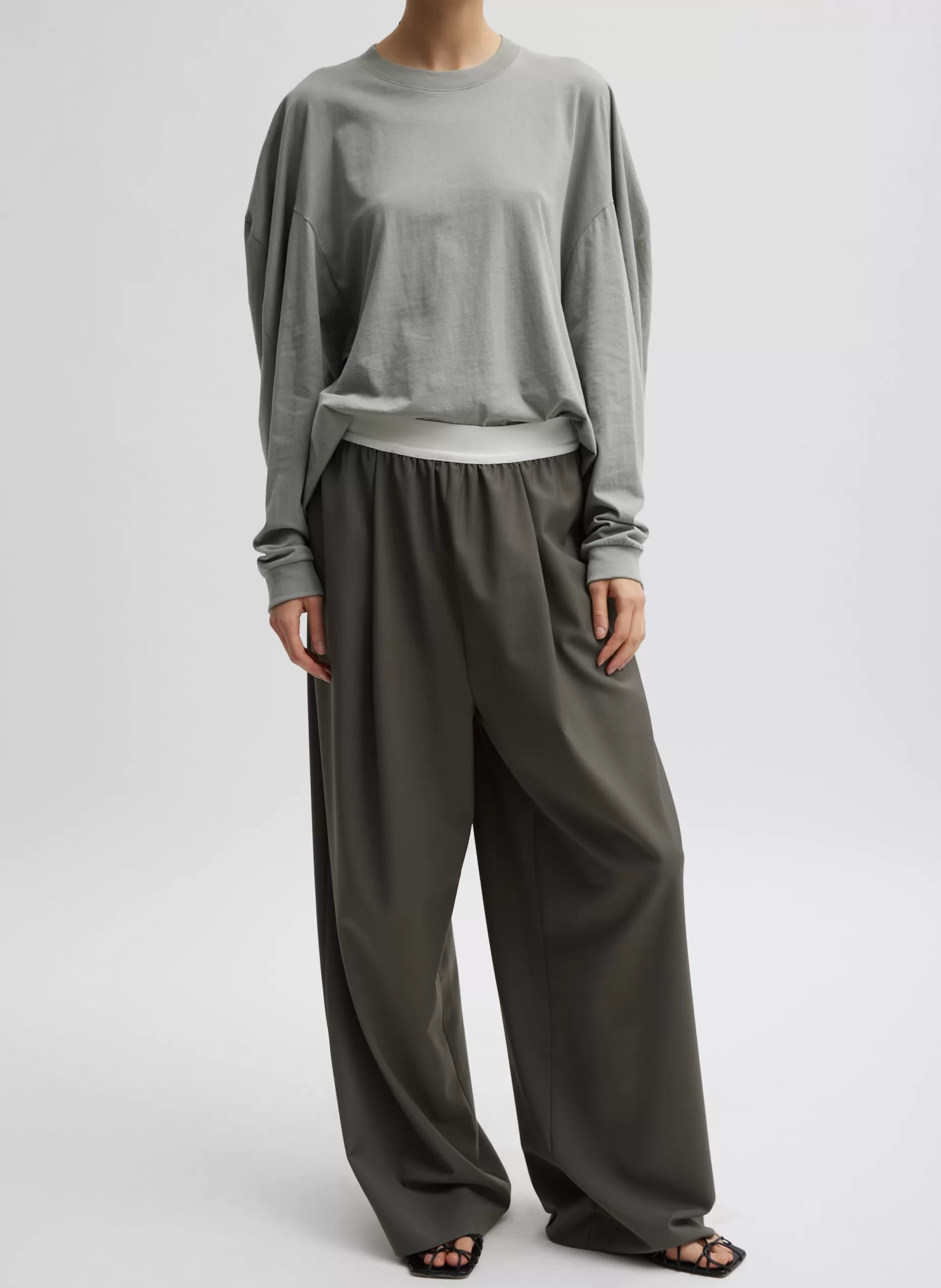 New Tibi Tropical Wool Marit Pull On Pant Dark Stone
