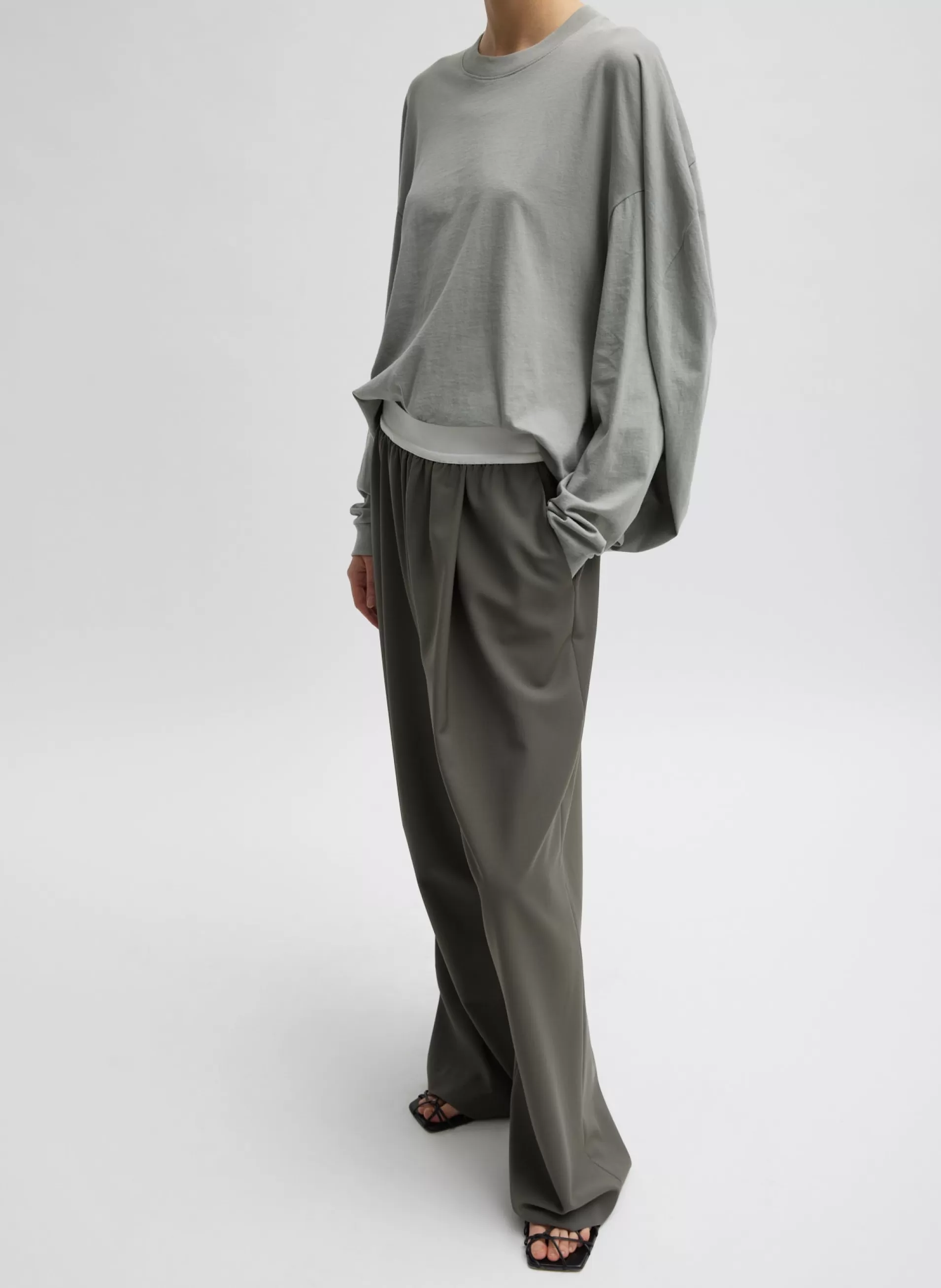 New Tibi Tropical Wool Marit Pull On Pant Dark Stone