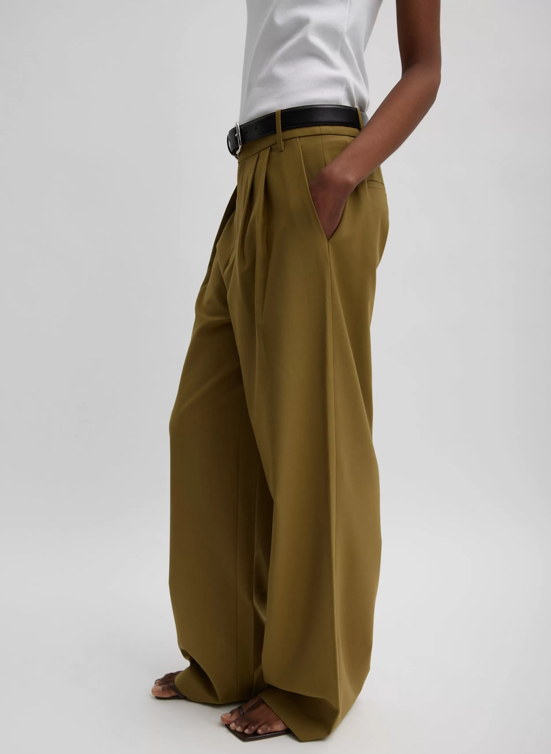Discount Tibi Tropical Wool Stella Pant Dark Hazel