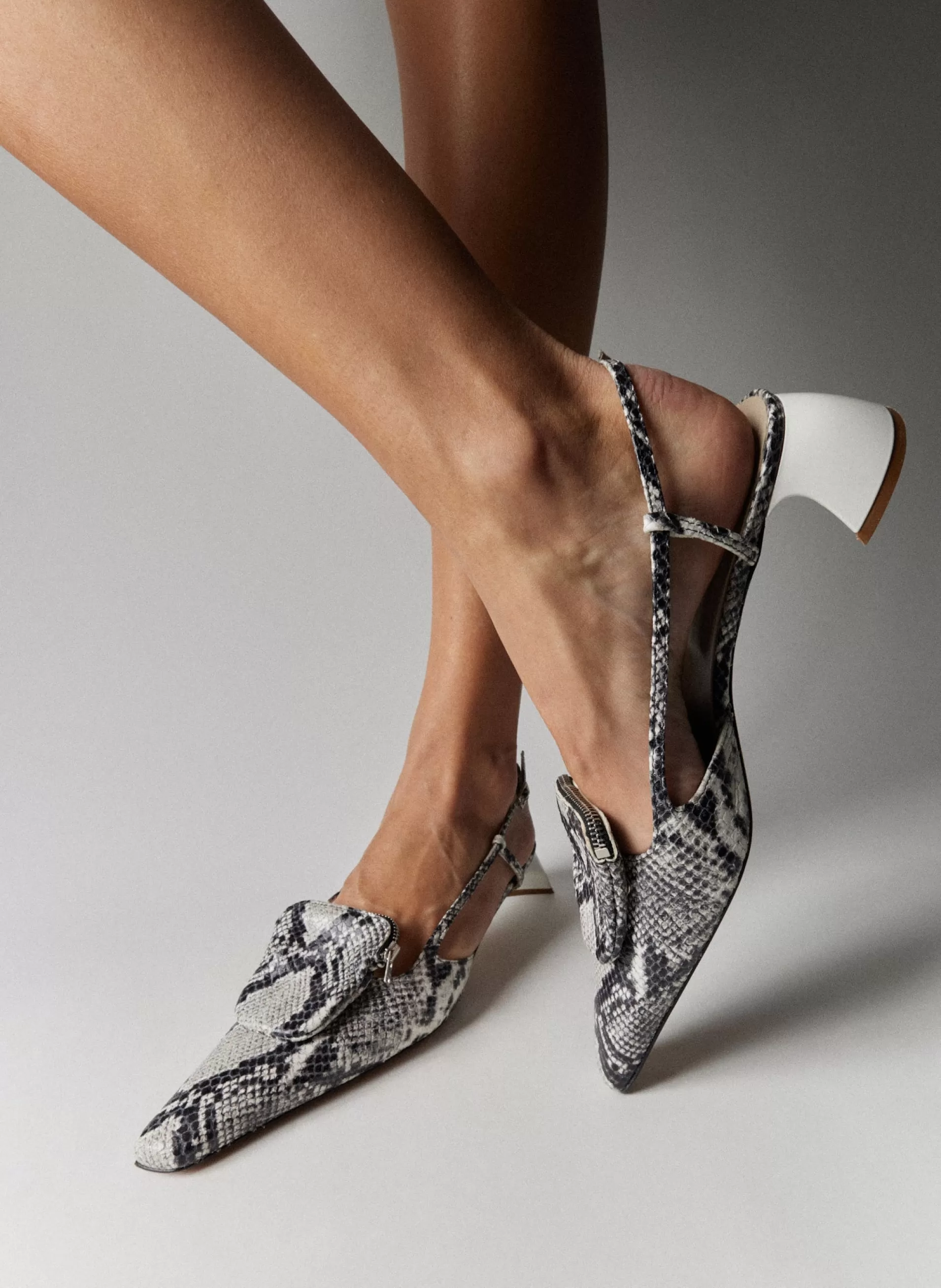 Fashion Tibi Victor Embossed Snake Slingback Grey Embossed Snake